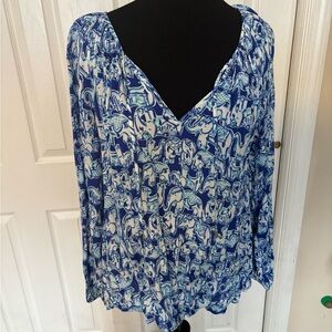 Lilly Pulitzer Willa Blouse Gettin Trunky Elephant
